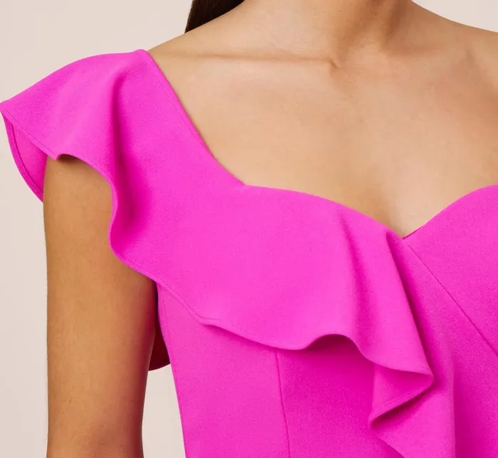 Adrianna Papell Stretch Crepe Strapless MidiLength Sheath Cocktail Dress With Ruffle In Pink Flame Pink Flame Women Cocktail Dresses Adrianna Papell Stretch Crepe Strapless MidiLength Sheath Cocktail Dress With Ruffle In Pink Flame Pink Flame Women Cocktail Dresses
