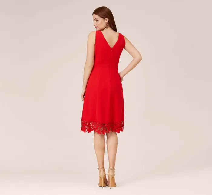 Adrianna Papell Stretch Knit Crepe MidiLength FitAndFlare Dress With Lace Trim In Cherry Bliss Cherry Bliss Women Day Dresses Adrianna Papell Stretch Knit Crepe MidiLength FitAndFlare Dress With Lace Trim In Cherry Bliss Cherry Bliss Women Day Dresses