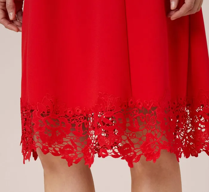 Adrianna Papell Stretch Knit Crepe MidiLength FitAndFlare Dress With Lace Trim In Cherry Bliss Cherry Bliss Women Day Dresses Adrianna Papell Stretch Knit Crepe MidiLength FitAndFlare Dress With Lace Trim In Cherry Bliss Cherry Bliss Women Day Dresses