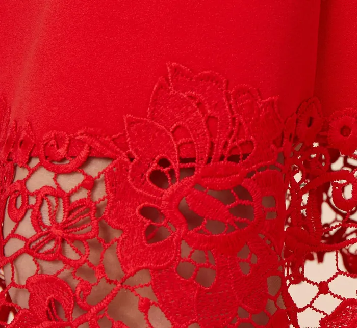 Adrianna Papell Stretch Knit Crepe MidiLength FitAndFlare Dress With Lace Trim In Cherry Bliss Cherry Bliss Women Day Dresses Adrianna Papell Stretch Knit Crepe MidiLength FitAndFlare Dress With Lace Trim In Cherry Bliss Cherry Bliss Women Day Dresses