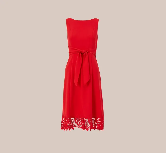 Adrianna Papell Stretch Knit Crepe MidiLength FitAndFlare Dress With Lace Trim In Cherry Bliss Cherry Bliss Women Day Dresses Adrianna Papell Stretch Knit Crepe MidiLength FitAndFlare Dress With Lace Trim In Cherry Bliss Cherry Bliss Women Day Dresses
