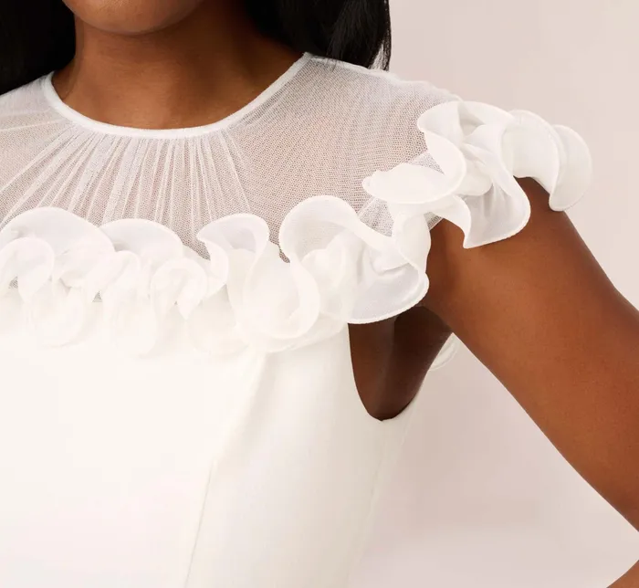 Adrianna Papell Stretch Knit Crepe Sheath Dress With Rosettes In Ivory Ivory Women Short Wedding Dresses Adrianna Papell Stretch Knit Crepe Sheath Dress With Rosettes In Ivory Ivory Women Short Wedding Dresses