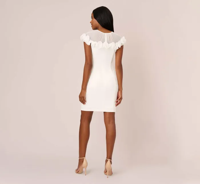 Adrianna Papell Stretch Knit Crepe Sheath Dress With Rosettes In Ivory Ivory Women Short Wedding Dresses Adrianna Papell Stretch Knit Crepe Sheath Dress With Rosettes In Ivory Ivory Women Short Wedding Dresses
