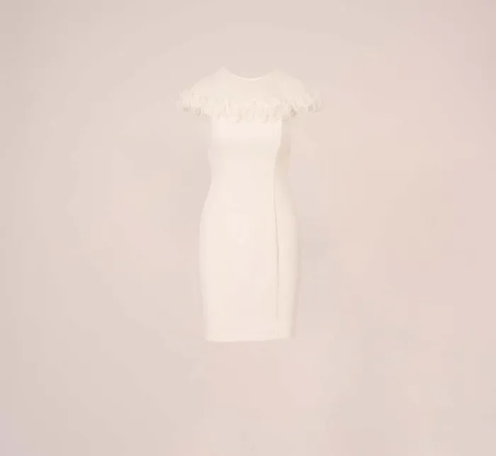 Adrianna Papell Stretch Knit Crepe Sheath Dress With Rosettes In Ivory Ivory Women Short Wedding Dresses Adrianna Papell Stretch Knit Crepe Sheath Dress With Rosettes In Ivory Ivory Women Short Wedding Dresses