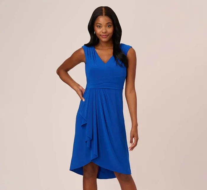 Adrianna Papell Stretch Matte Jersey Draped Asymmetrical Short Dress In Rich Royal Rich Royal Women Day Dresses Adrianna Papell Stretch Matte Jersey Draped Asymmetrical Short Dress In Rich Royal Rich Royal Women Day Dresses