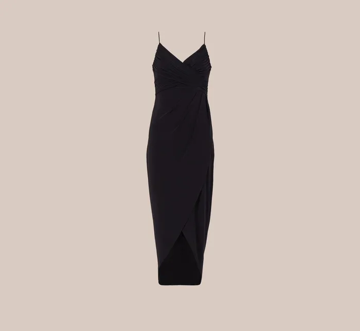 Adrianna Papell Stretch Matte Jersey MidiLength Faux Wrap Dress In Black Black Women Long Dresses Adrianna Papell Stretch Matte Jersey MidiLength Faux Wrap Dress In Black Black Women Long Dresses