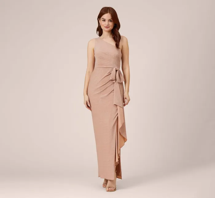 Adrianna Papell Stretch Metallic Knit One Shoulder Long Column Gown In Ginger Ginger Women Day Dresses Adrianna Papell Stretch Metallic Knit One Shoulder Long Column Gown In Ginger Ginger Women Day Dresses