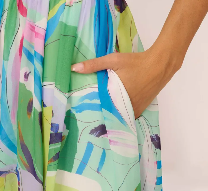 Adrianna Papell Tropical Printed Chiffon Dress With Wrap Details In Green Multi Green Multi Women Floral Adrianna Papell Tropical Printed Chiffon Dress With Wrap Details In Green Multi Green Multi Women Floral