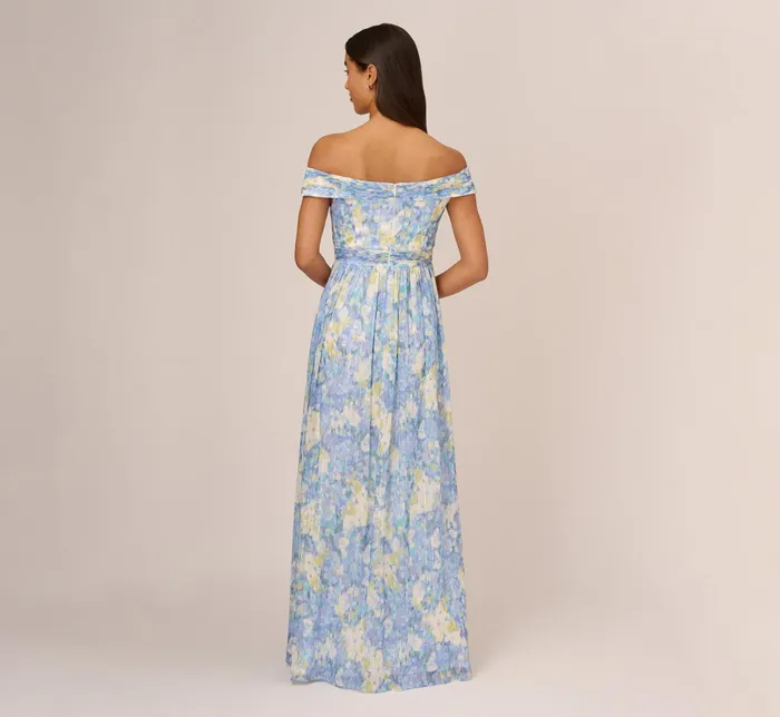 Adrianna Papell Watercolor Floral Print Gown With Off The Shoulder Neckline In Blue Multi Blue Multi Women Floral Dresses Adrianna Papell Watercolor Floral Print Gown With Off The Shoulder Neckline In Blue Multi Blue Multi Women Floral Dresses