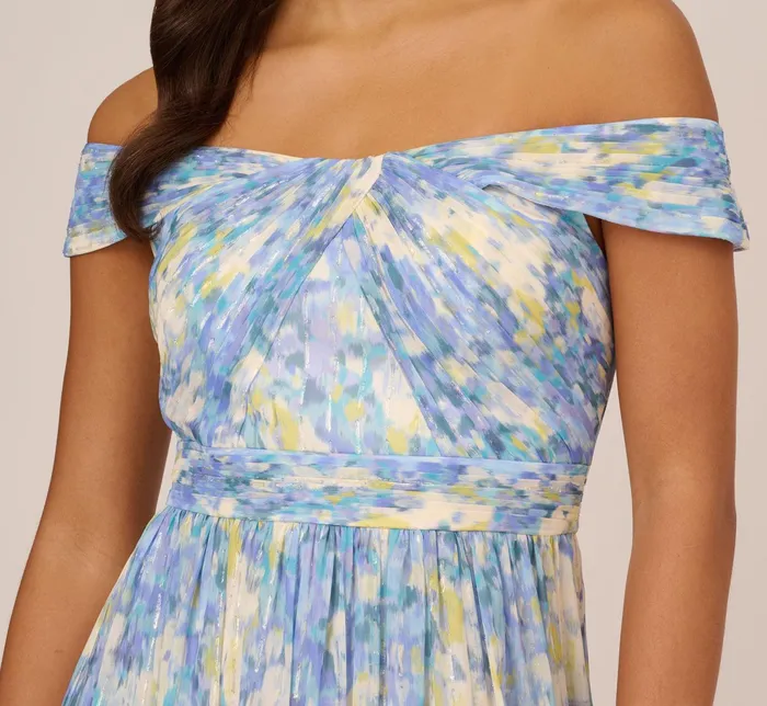 Adrianna Papell Watercolor Floral Print Gown With Off The Shoulder Neckline In Blue Multi Blue Multi Women Floral Dresses Adrianna Papell Watercolor Floral Print Gown With Off The Shoulder Neckline In Blue Multi Blue Multi Women Floral Dresses