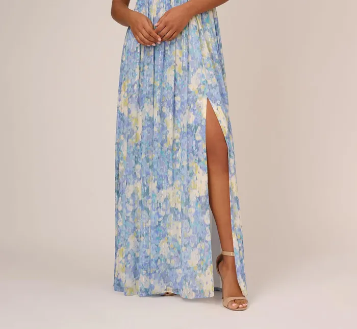 Adrianna Papell Watercolor Floral Print Gown With Off The Shoulder Neckline In Blue Multi Blue Multi Women Floral Dresses Adrianna Papell Watercolor Floral Print Gown With Off The Shoulder Neckline In Blue Multi Blue Multi Women Floral Dresses