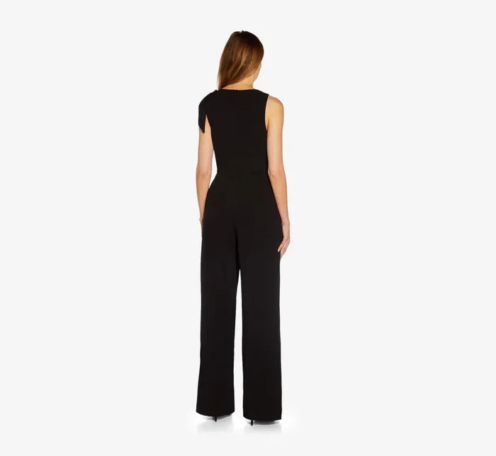Adrianna Papell WideLeg Crepe Jumpsuit With SelfBows In Black Black Women Day Dresses Adrianna Papell WideLeg Crepe Jumpsuit With SelfBows In Black Black Women Day Dresses