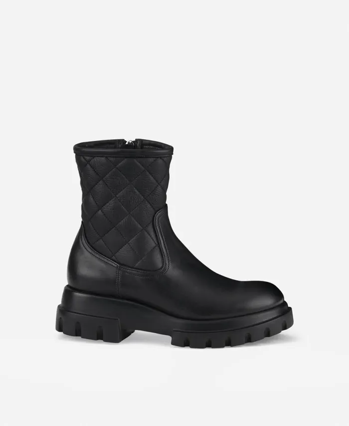 AGL Ankle Boot With Sheepskin Black Chunky Matelass Women Booties