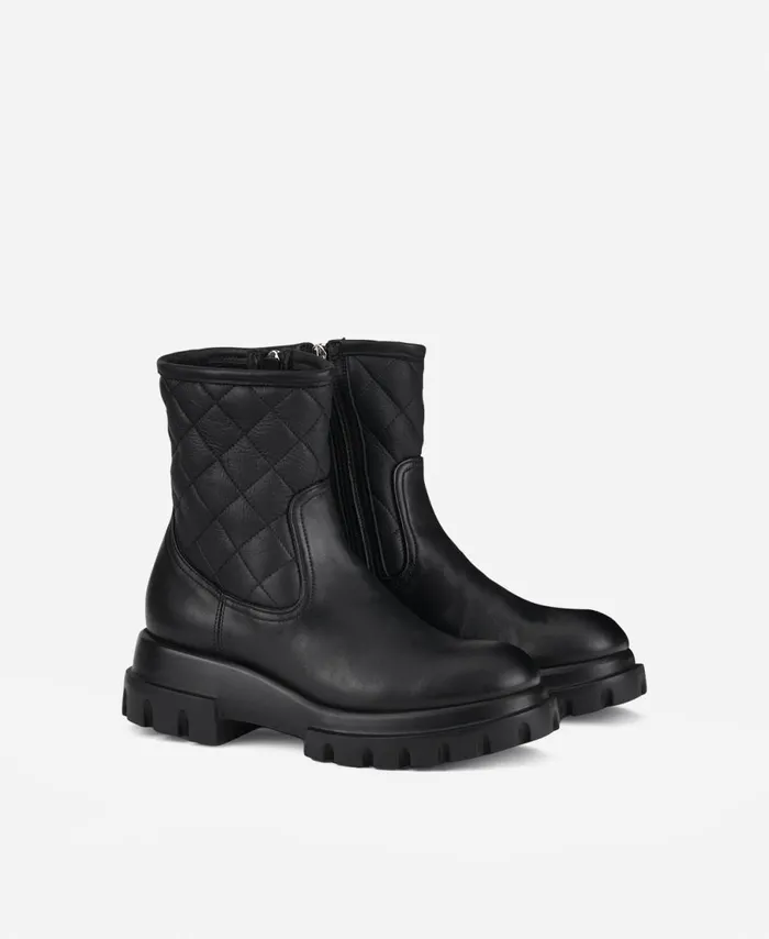 AGL Ankle Boot With Sheepskin Black Chunky Matelass Women Booties