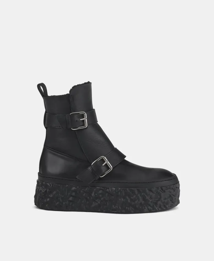 AGL Ankle Boot With Sheepskin Black Magma Biker Women Booties