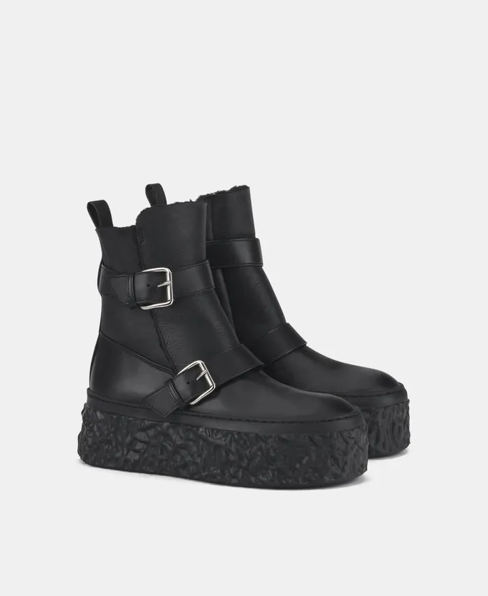 AGL Ankle Boot With Sheepskin Black Magma Biker Women Booties