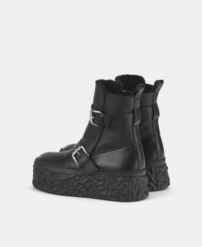 AGL Ankle Boot With Sheepskin Black Magma Biker Women Booties
