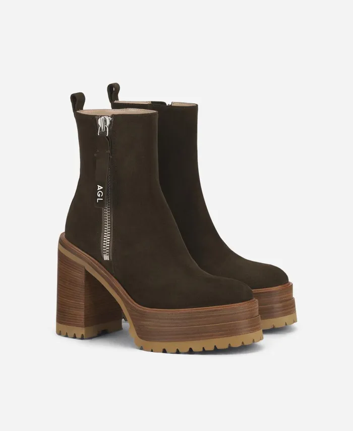 AGL Ankle Boot With Zipper And Platform Brown Tora Women Booties