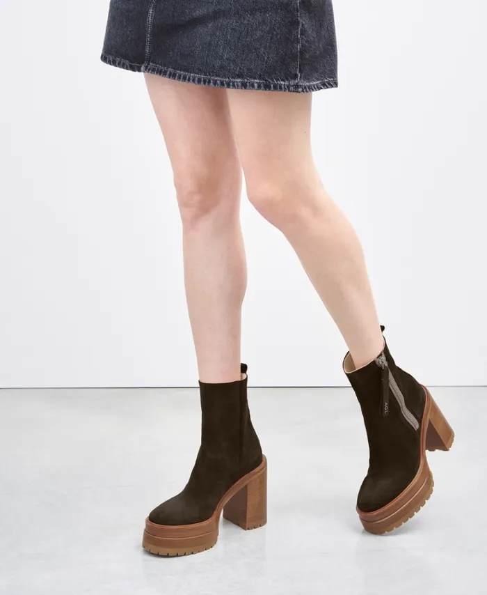AGL Ankle Boot With Zipper And Platform Brown Tora Women Booties