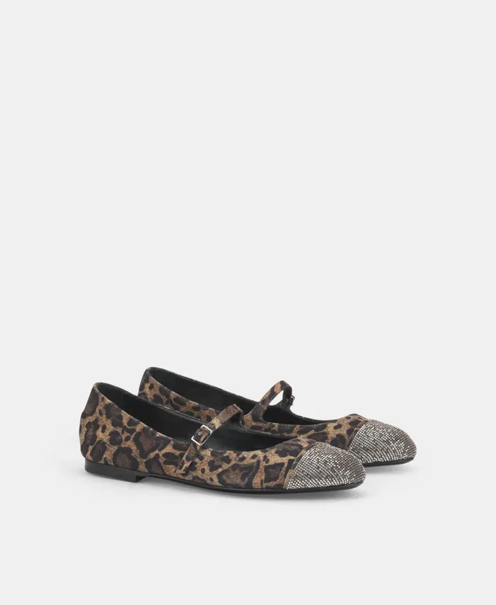 AGL Ballet Flat With Rhinestone Toe Cap Brown Milly Strass Women Flats