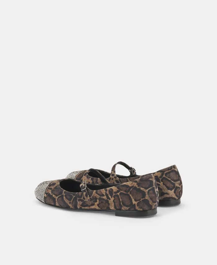 AGL Ballet Flat With Rhinestone Toe Cap Brown Milly Strass Women Flats