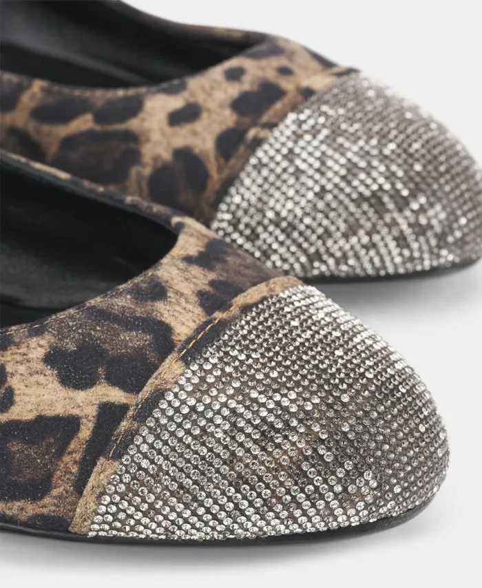 AGL Ballet Flat With Rhinestone Toe Cap Brown Milly Strass Women Flats