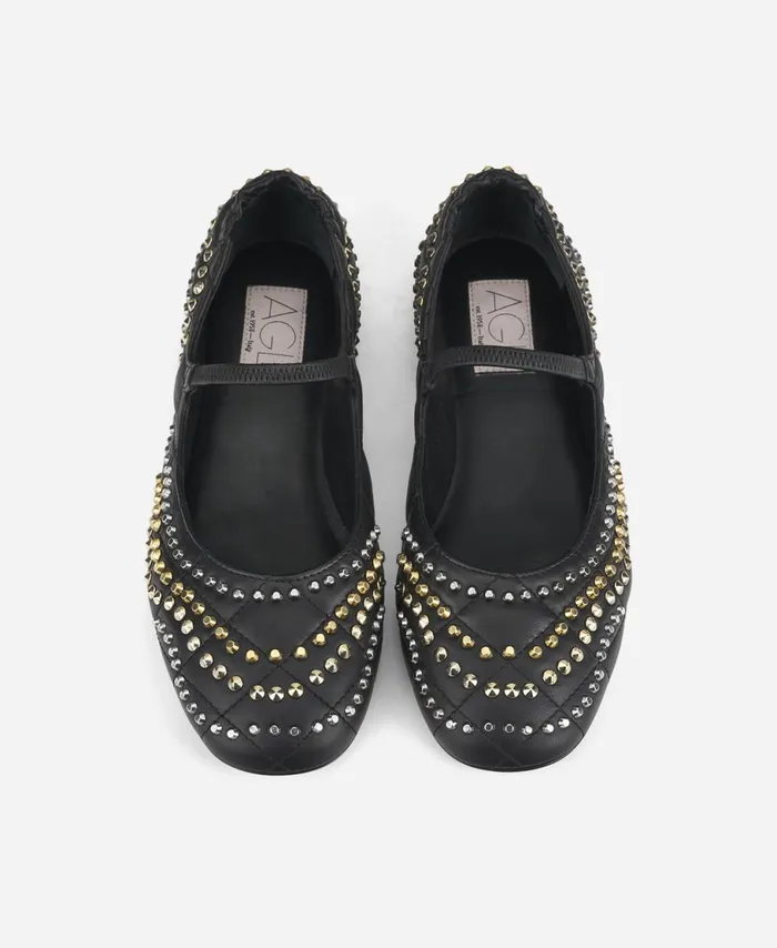 AGL Ballet Flat With Studs Black Iris Studs Women Flats