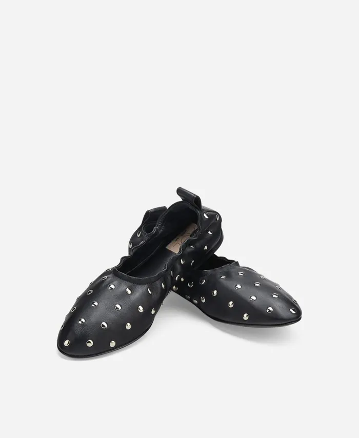 AGL Ballet Flat With Studs Black Milly Soft Women Flats