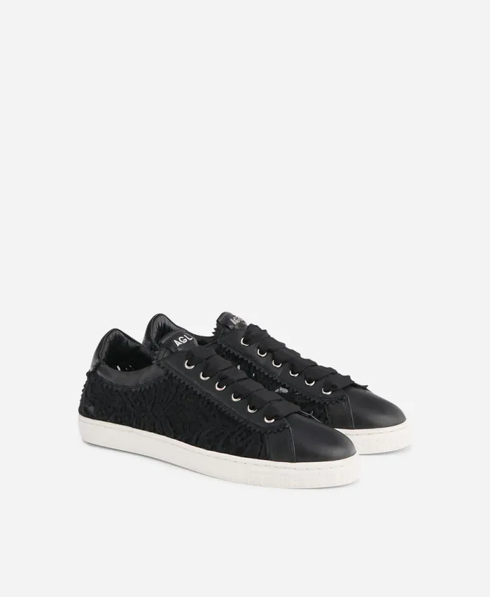 AGL Lace Sneaker Black Sade Fabric Women Sneakers