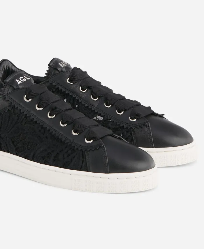 AGL Lace Sneaker Black Sade Fabric Women Sneakers