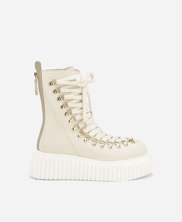 AGL Leather Biker Boot Cream DROMO Women Booties