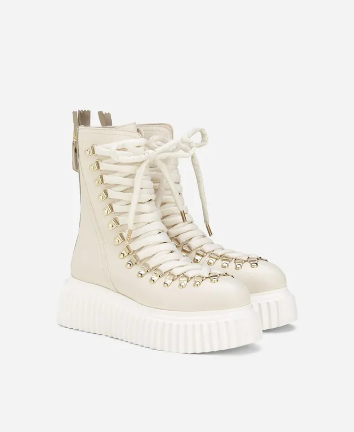 AGL Leather Biker Boot Cream DROMO Women Booties