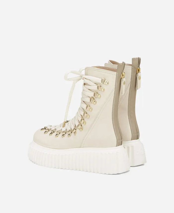 AGL Leather Biker Boot Cream DROMO Women Booties