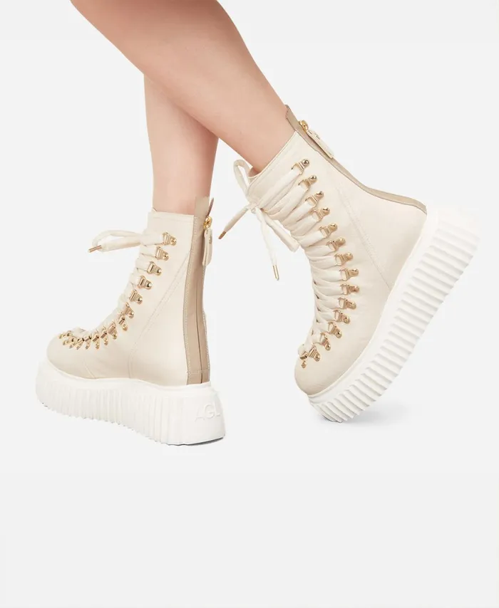AGL Leather Biker Boot Cream DROMO Women Booties