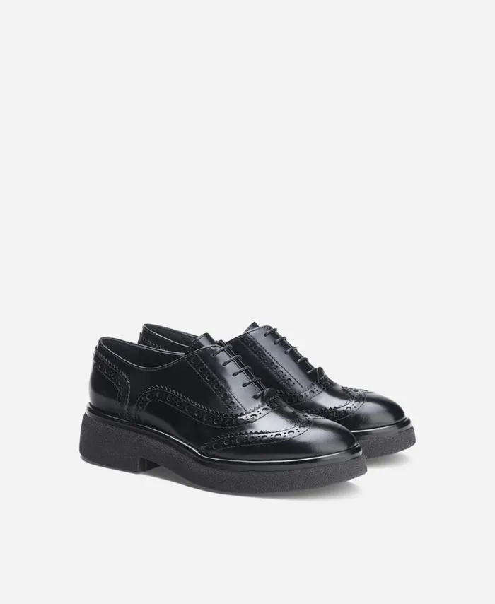 AGL Leather Laceup Black ALISON R LACE UP Women Flats