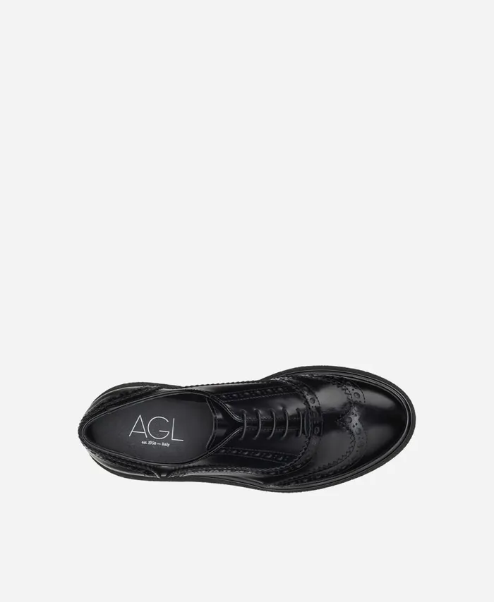 AGL Leather Laceup Black ALISON R LACE UP Women Flats