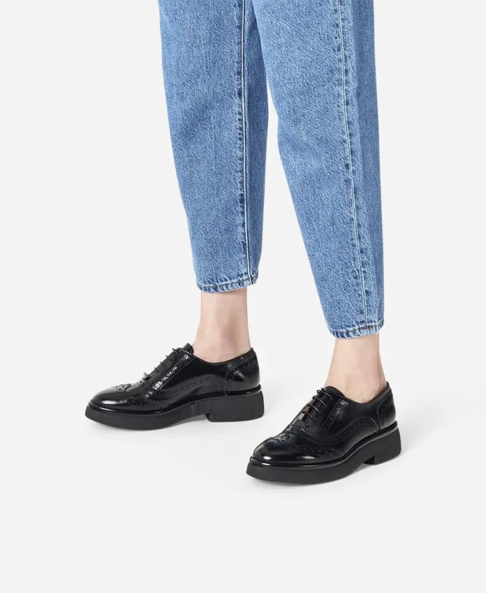 AGL Leather Laceup Black ALISON R LACE UP Women Flats