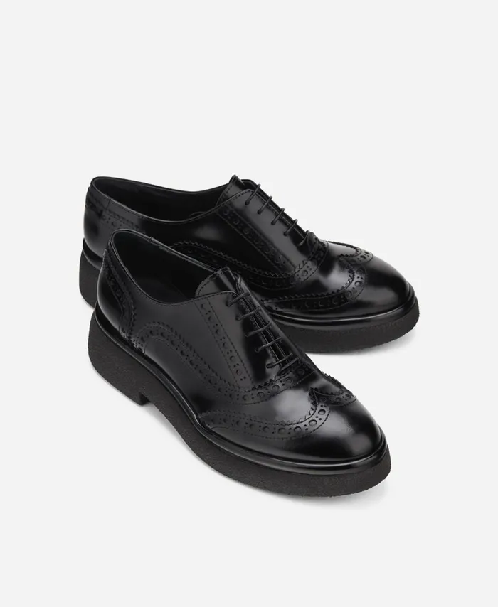 AGL Leather Laceup Black ALISON R LACE UP Women Flats