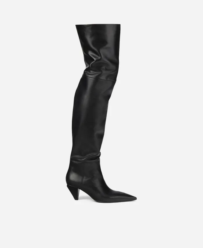 AGL Leather Overtheknee Boot Black KNIFE OTK Women Heels