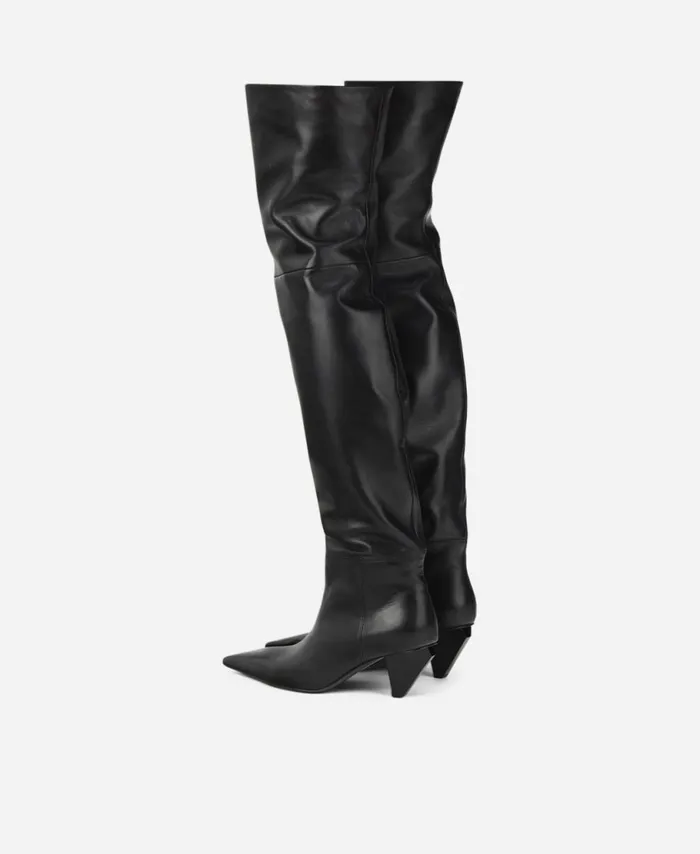 AGL Leather Overtheknee Boot Black KNIFE OTK Women Heels