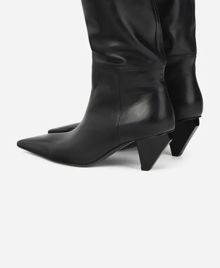 AGL Leather Overtheknee Boot Black KNIFE OTK Women Heels