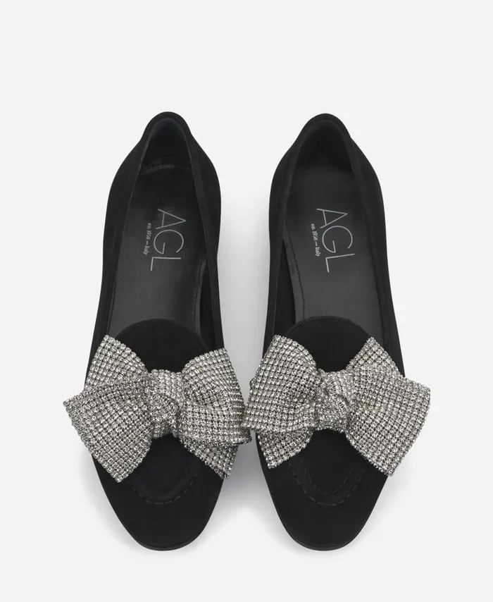 AGL Loafer With Bow Black Costanza Ribbon Women Flats