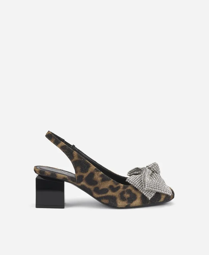 AGL Slingback With Bow Leopard Classic Angie Ribbon Women Heels