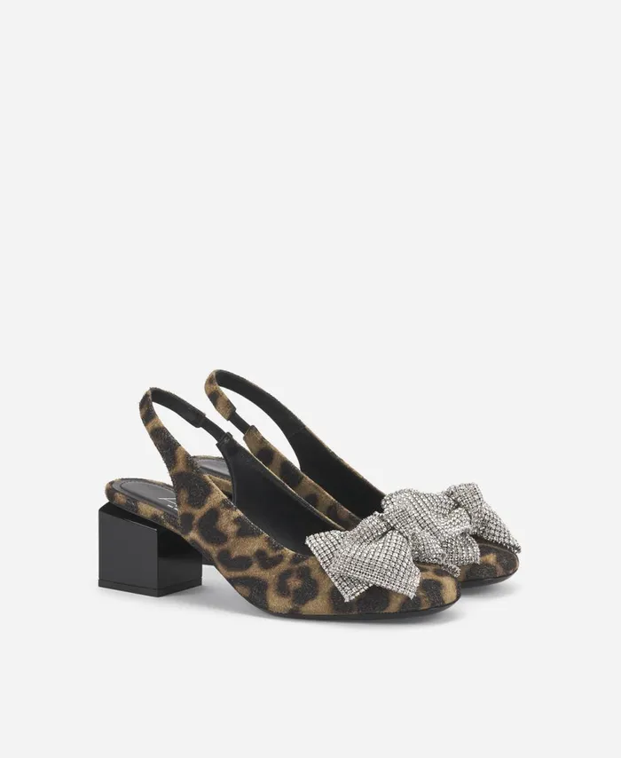 AGL Slingback With Bow Leopard Classic Angie Ribbon Women Heels