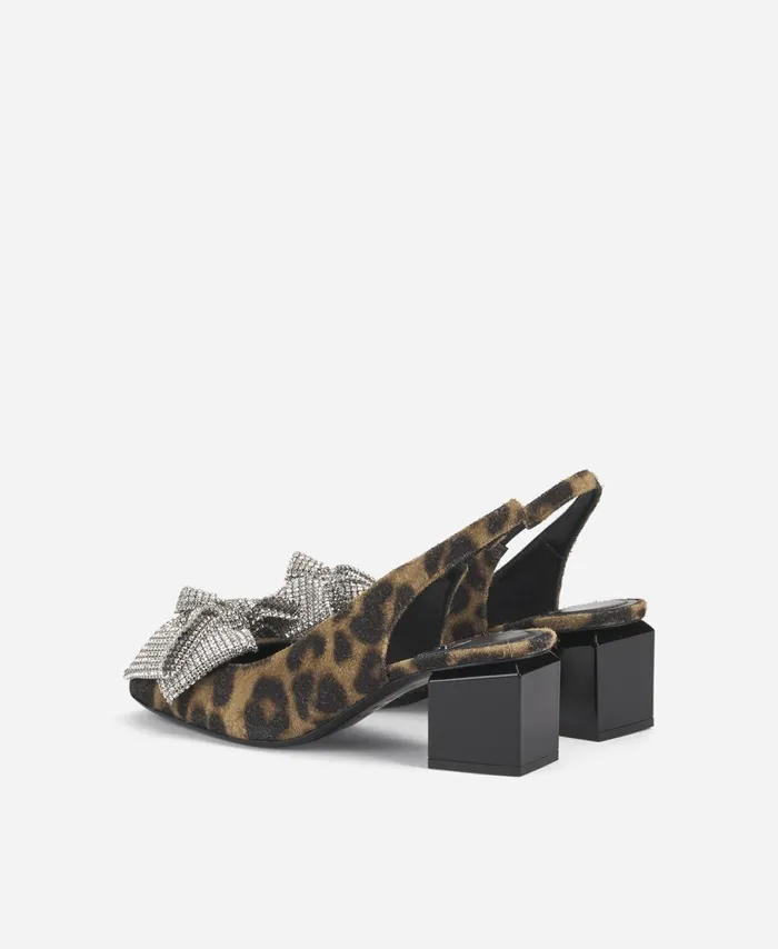 AGL Slingback With Bow Leopard Classic Angie Ribbon Women Heels