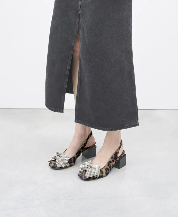 AGL Slingback With Bow Leopard Classic Angie Ribbon Women Heels