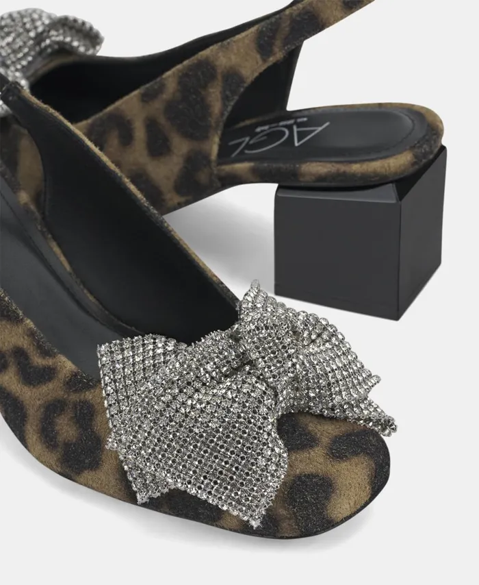 AGL Slingback With Bow Leopard Classic Angie Ribbon Women Heels