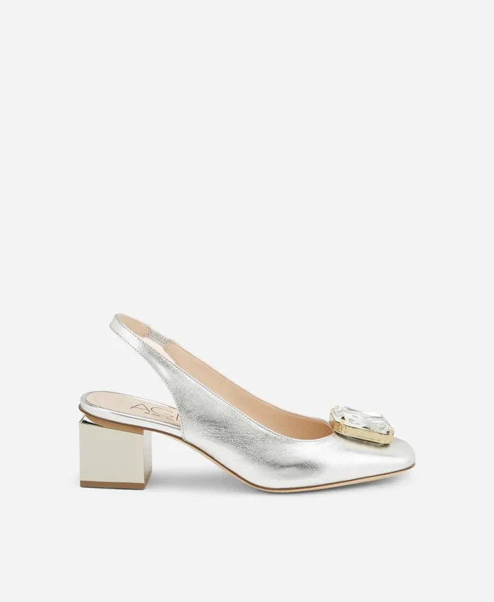 AGL Sling Back With Cube Heel Silver Angie Sb Crystal Women Heels