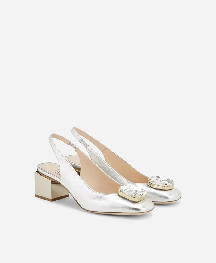 AGL Sling Back With Cube Heel Silver Angie Sb Crystal Women Heels