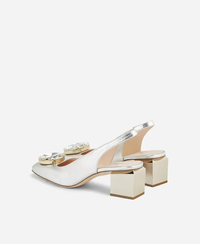 AGL Sling Back With Cube Heel Silver Angie Sb Crystal Women Heels